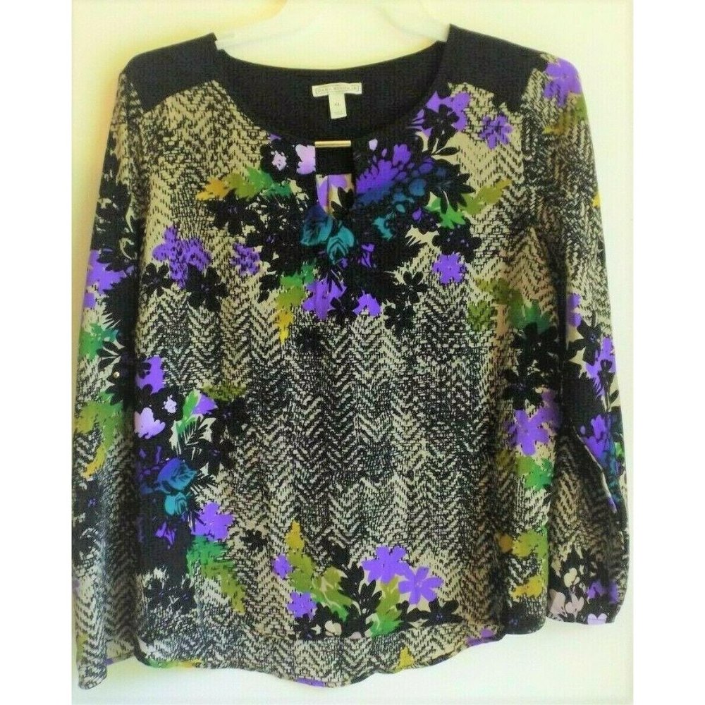 Dana Buchman XL long sleeve multi-color print slinky polyester tunic top